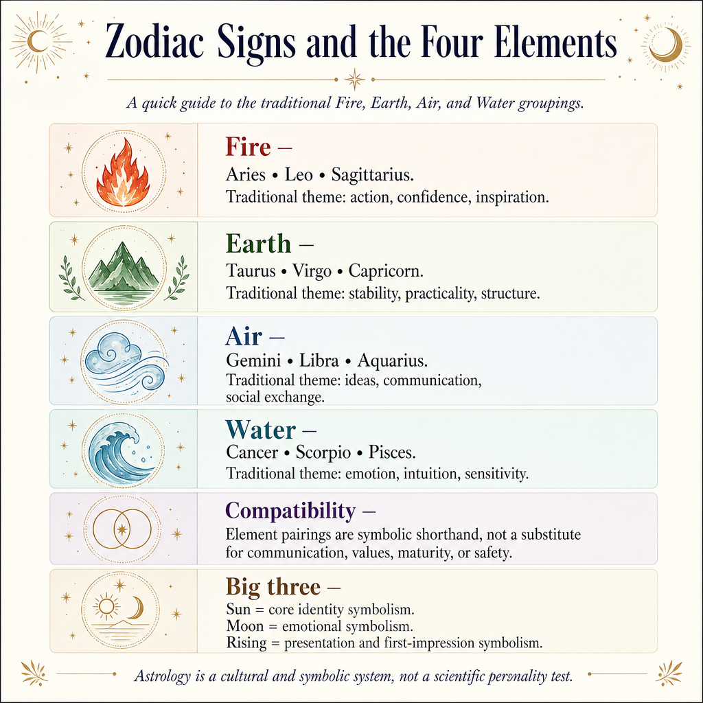 Zodiac Signs and the Four Elements infographic