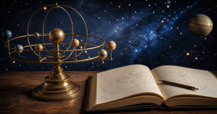 Brass orrery illustrating the apparent motion of planetary retrogrades